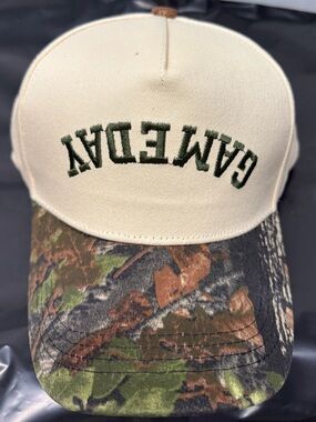 GAME DAY Embroidered Camo Baseball Cap - Cream & Camouflage